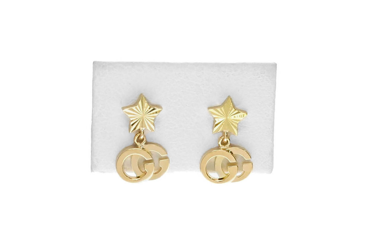 GUCCI 18K Yellow Gold Running G Dangle with Star Earrings YBD64860400100U