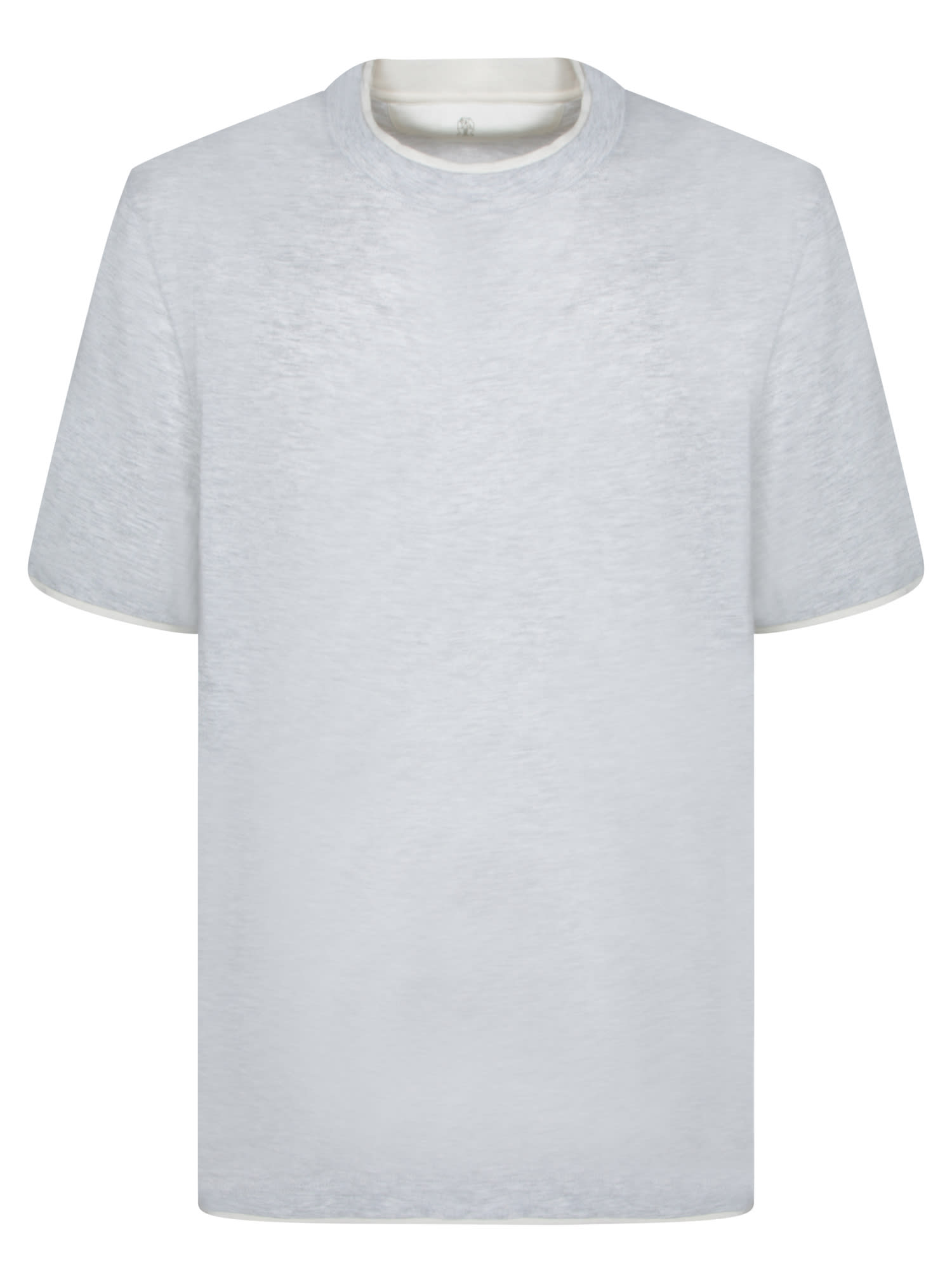 Brunello Cucinelli Grey Melange-white Linen T-shirt