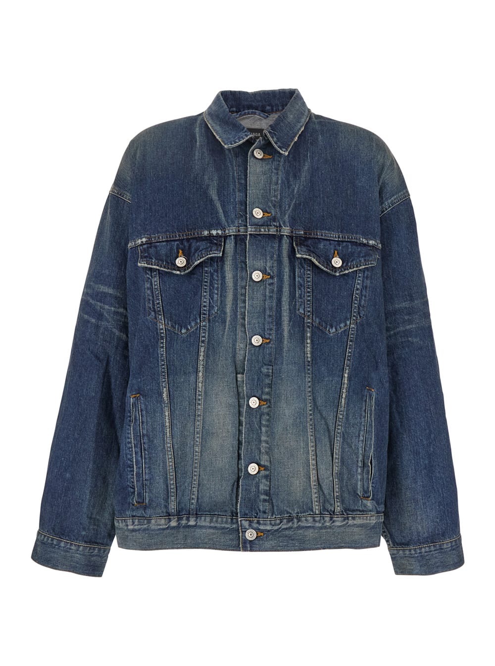Balenciaga Blue Jacket With Classic Collar And Maxi Logo Print On The Rear In Denim Man