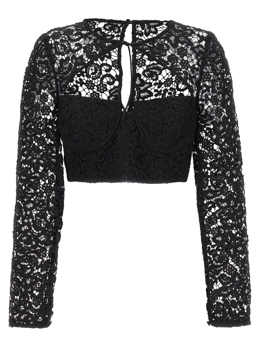 Self-Portrait Top 'Black Lace Tie Neck Crop'
