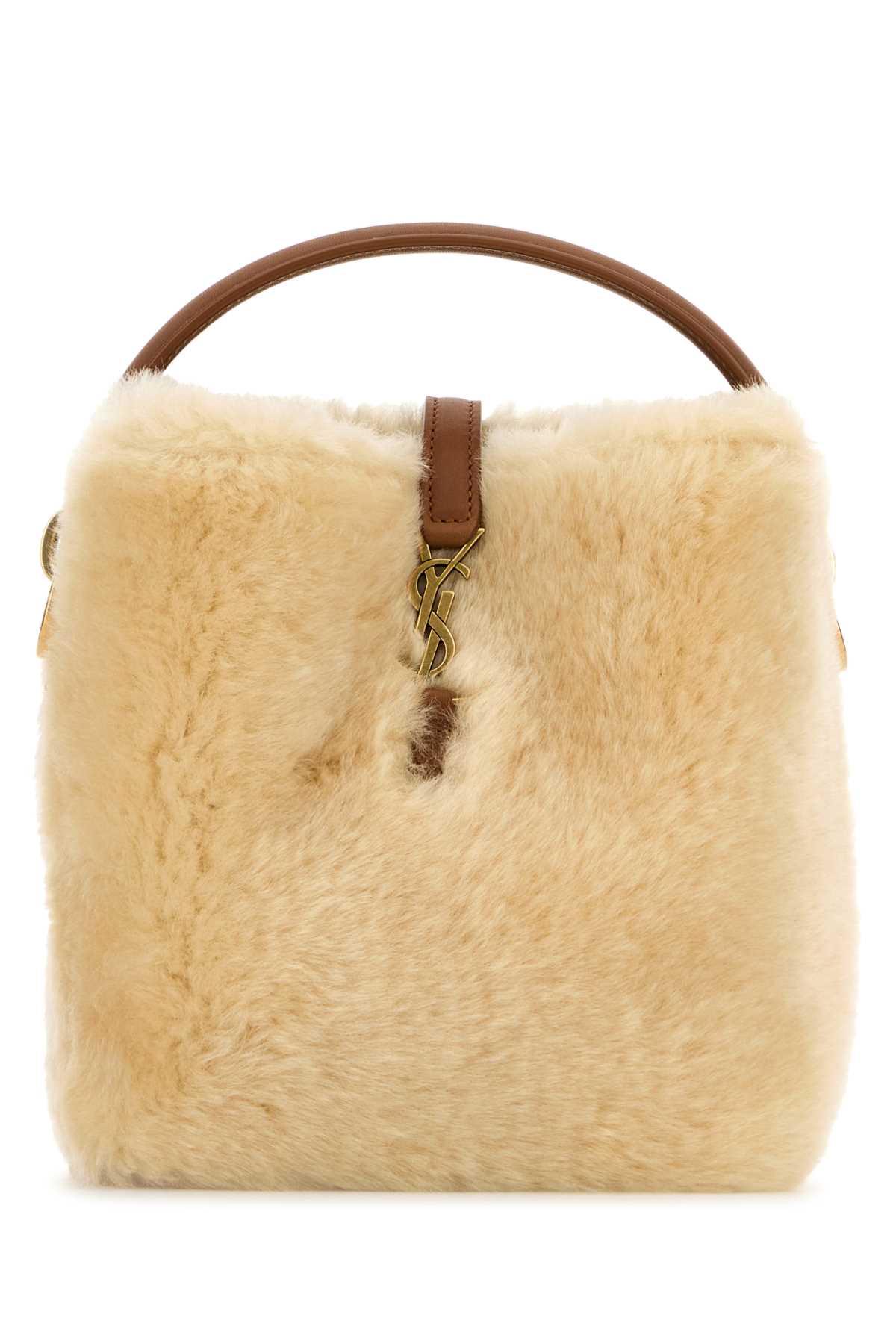Saint Laurent Beige Shearling Mini Le 37 Bucket Bag