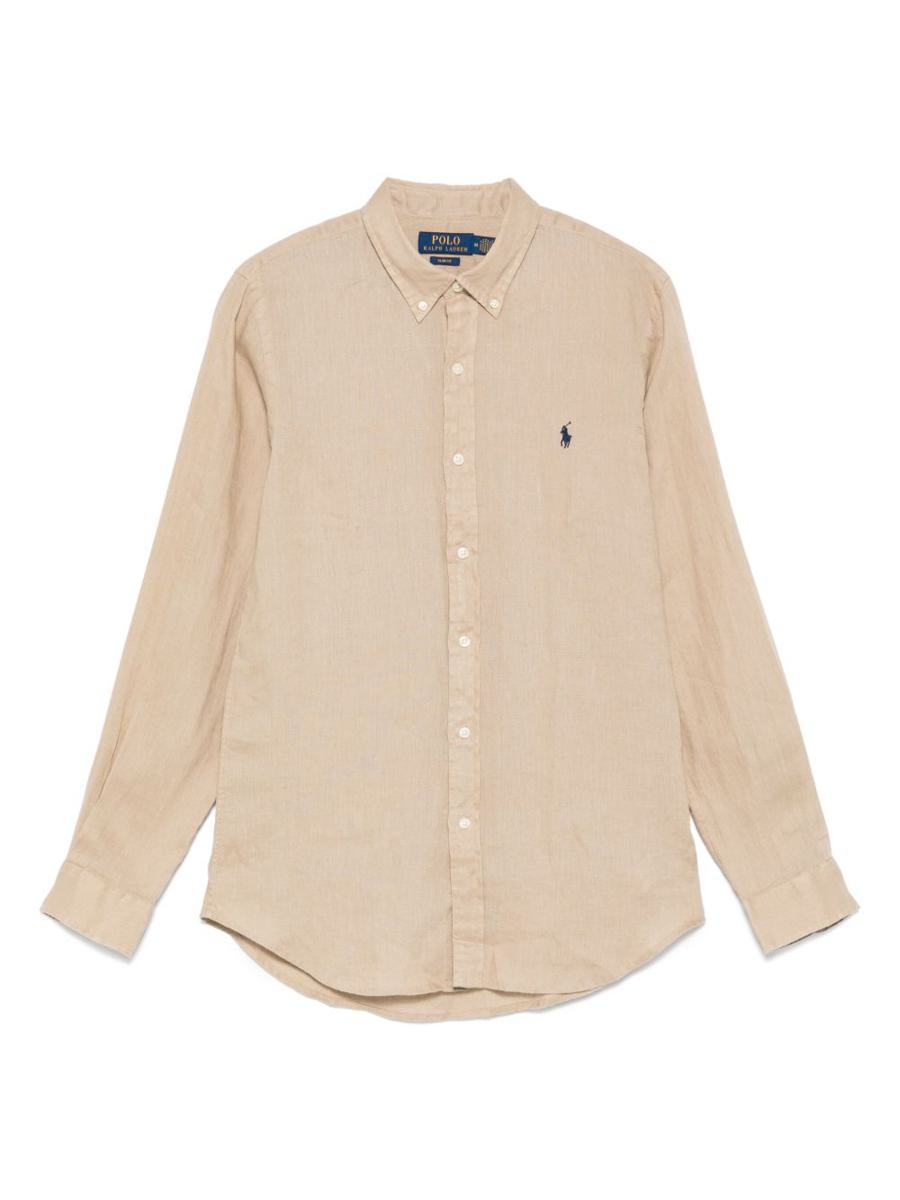 Polo Ralph Lauren Beige Cotton Shirt With Embroidered Logo