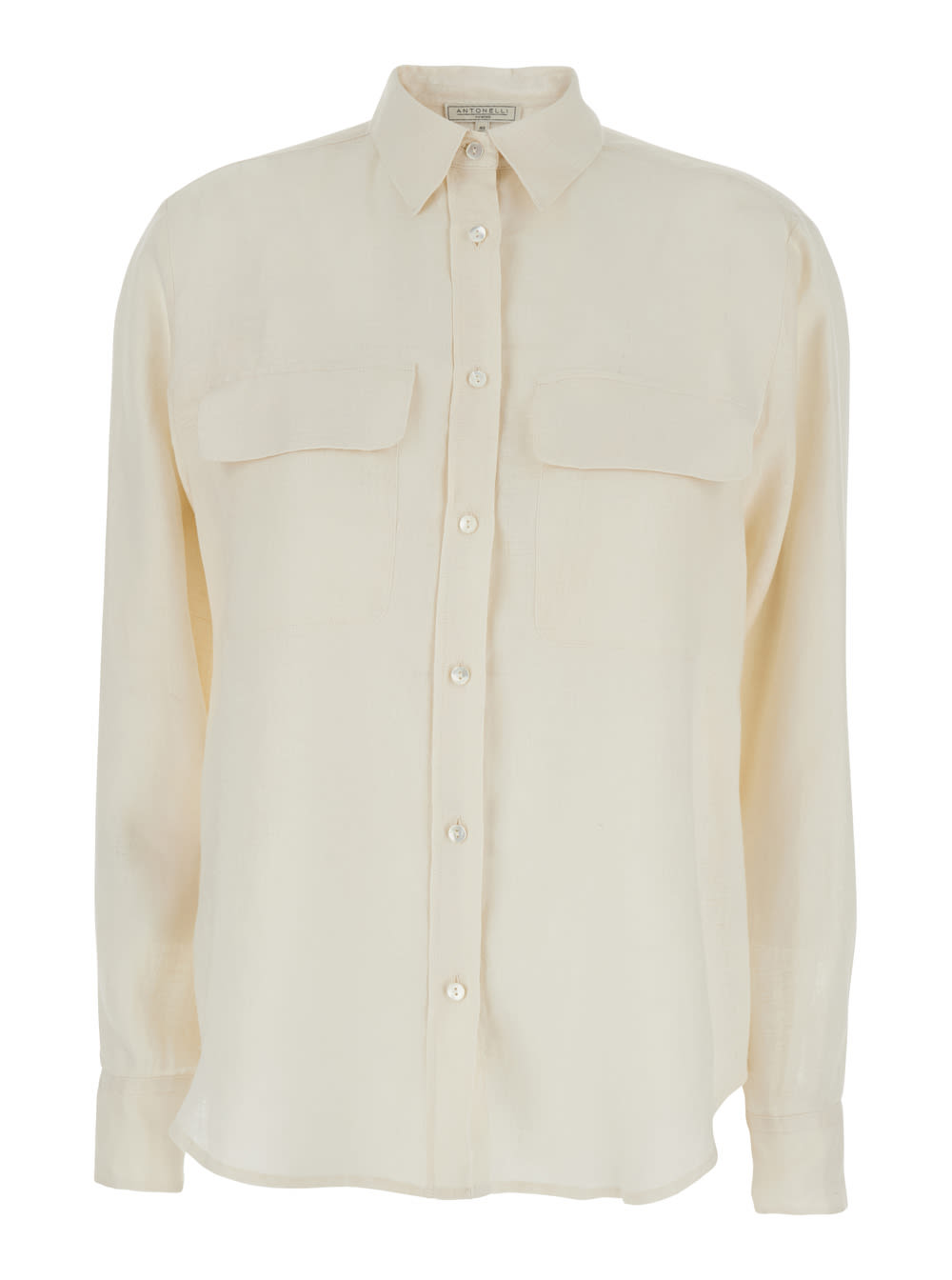 Antonelli clio Beige Shirt With Classic Collar In Linen Woman