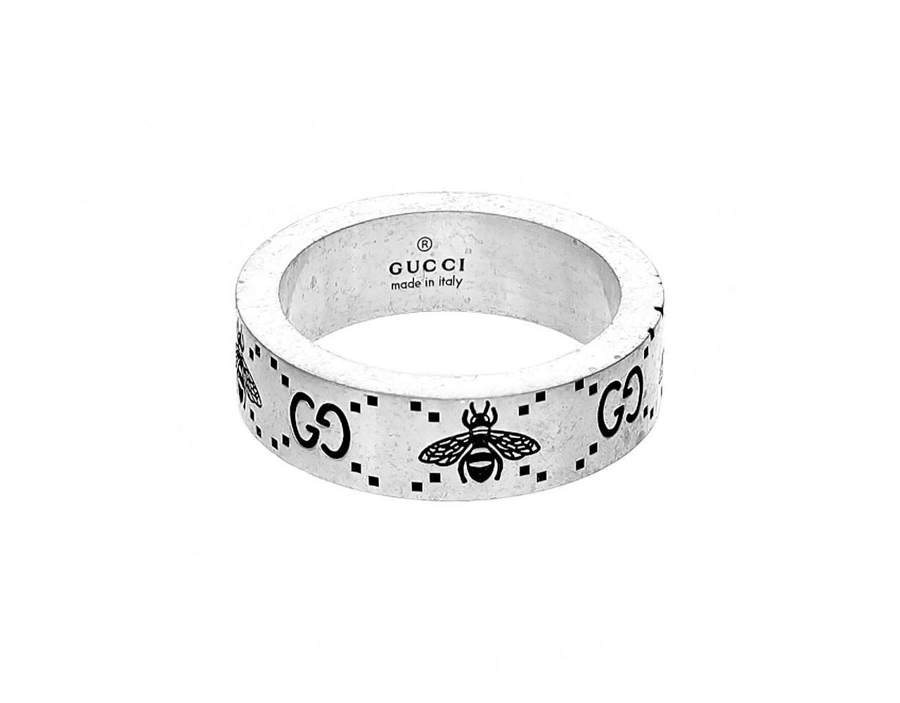 GUCCI Sterling Silver Signature GG & Bee Engraved Ring YBC7283890010