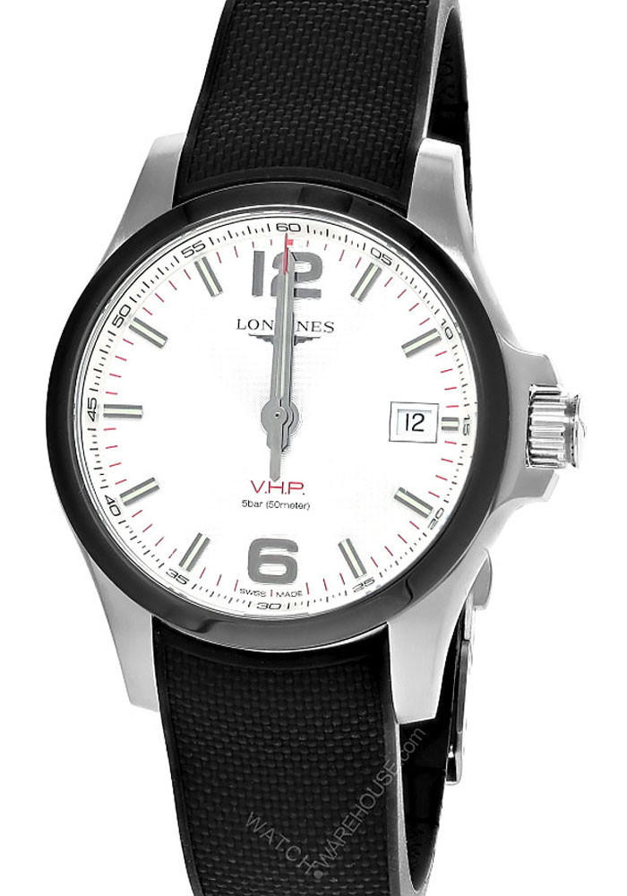 LONGINES Conquest V.H.P 41MM Quartz Black Rubber Men's Watch L3.719.4.76.9 / L37194769