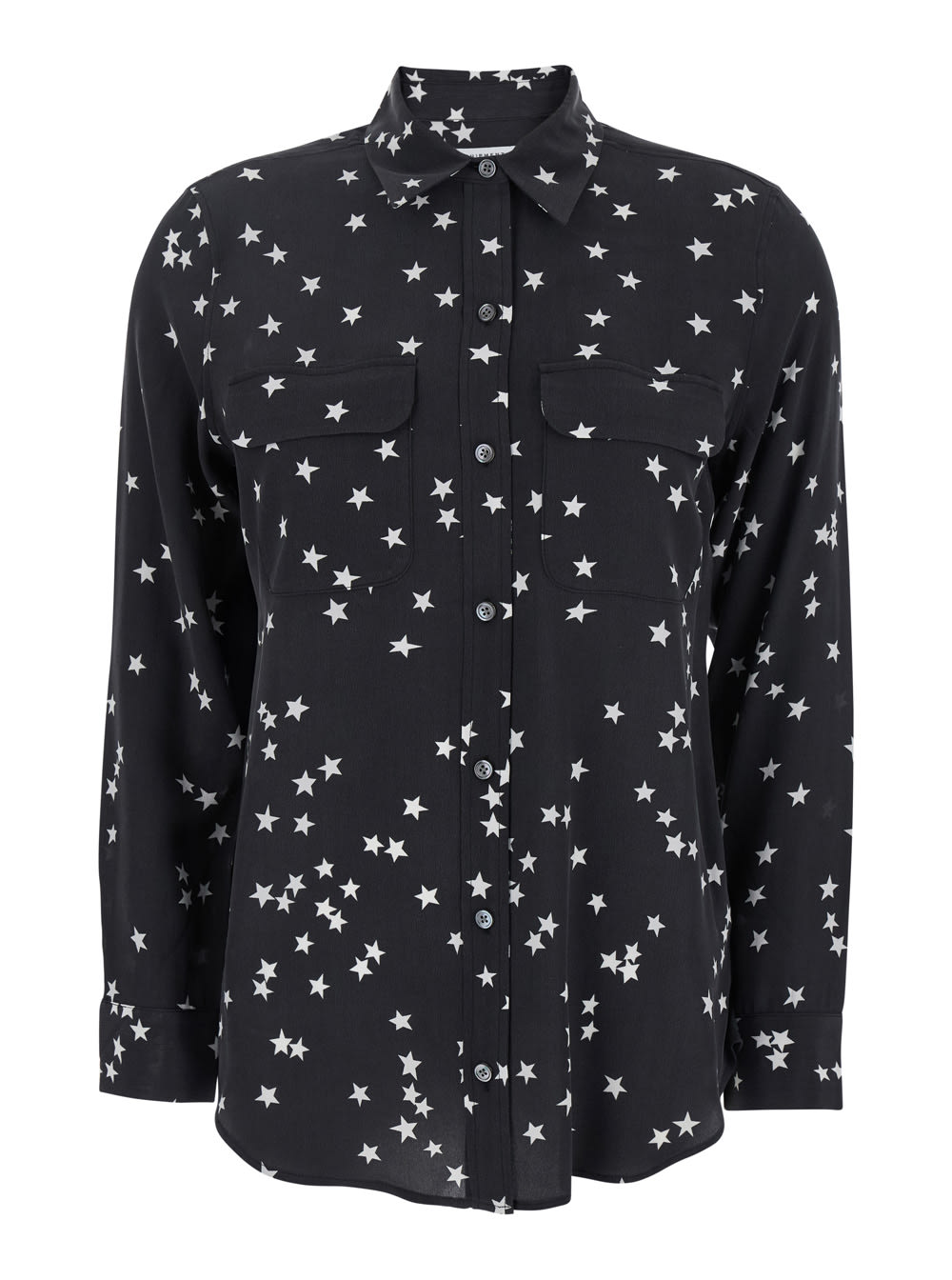 Equipment Black Shirt With All-over Star Motif And Patch Pockets On The Chest In Silk Woman