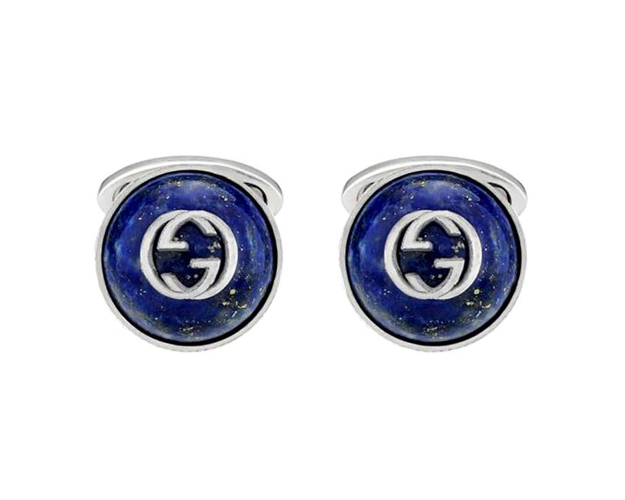 GUCCI Interlocking G Sterling Silver Enamel Blue Cufflinks YBE64558900100U