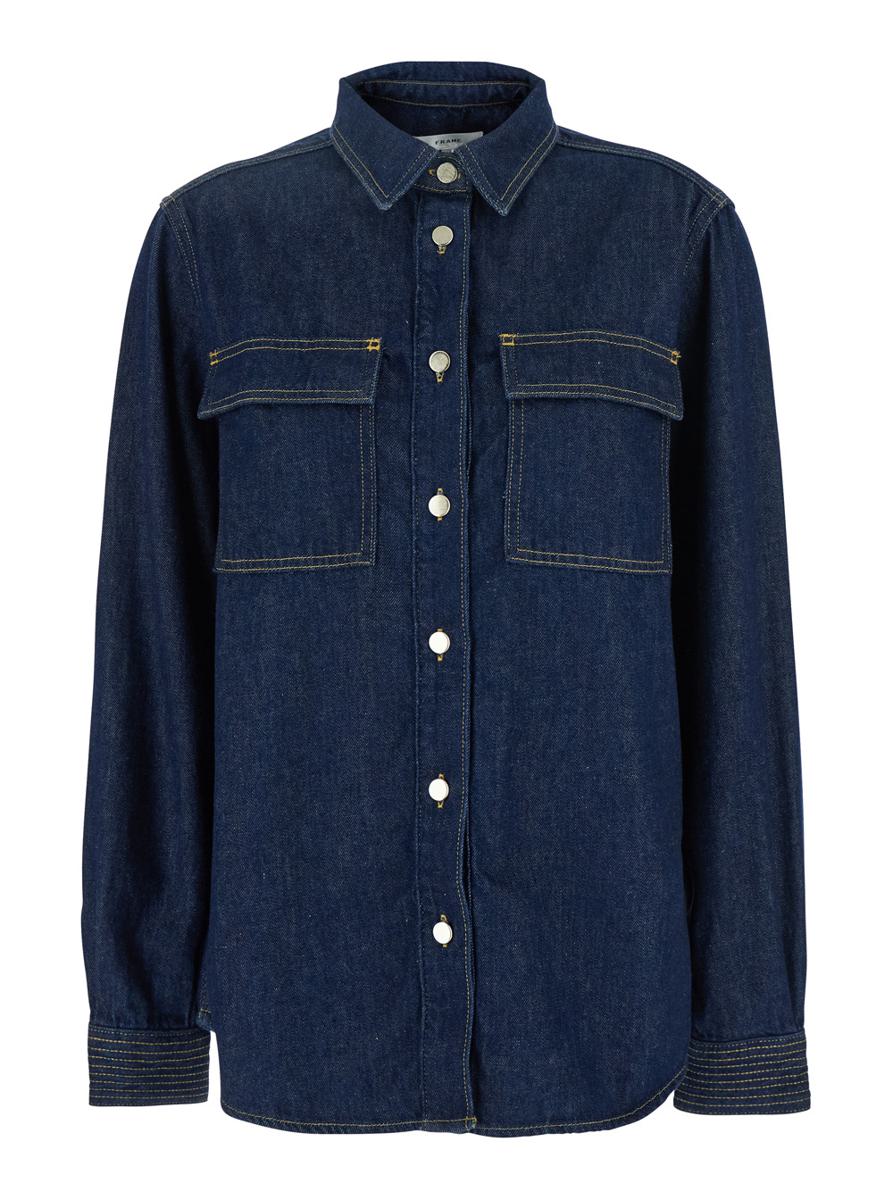 'The Trapunto Shirt' Blue Oversize Shirt With Classic Collar In Denim Woman