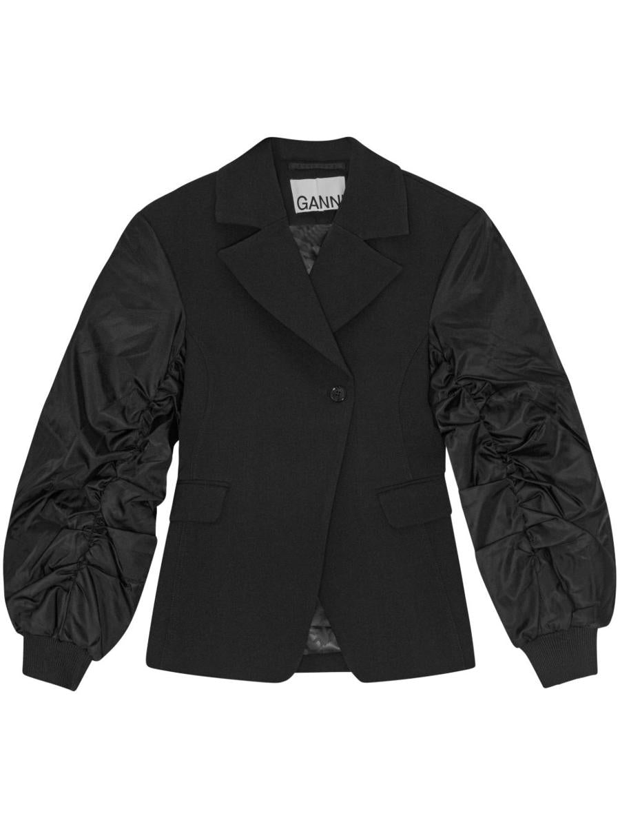 Ganni Black Blazer With Contrasting-Fabric Sleeves