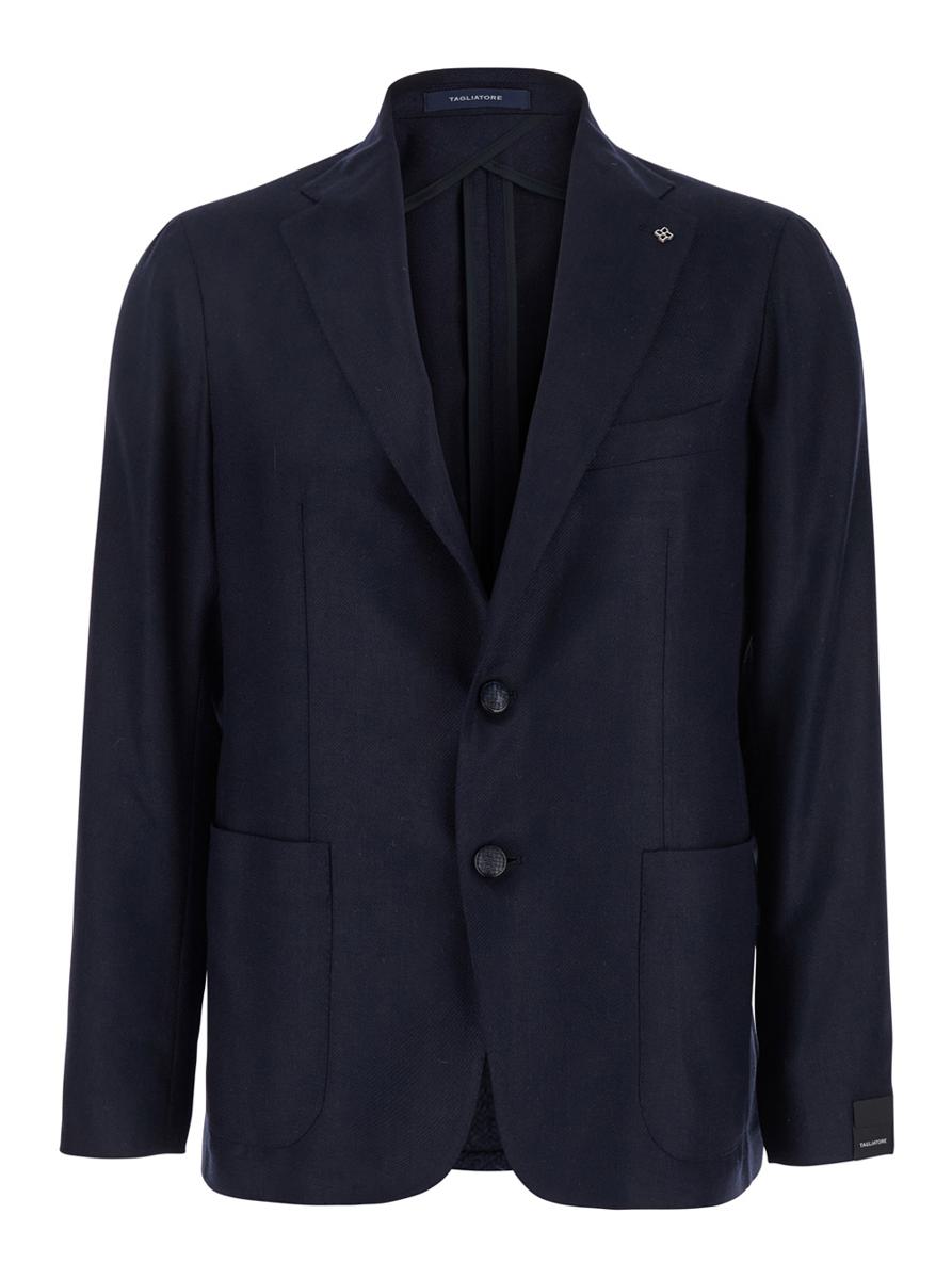 'Montecarlo' Blue Single-Breasted Jacket With Notched Revers In Silk Man