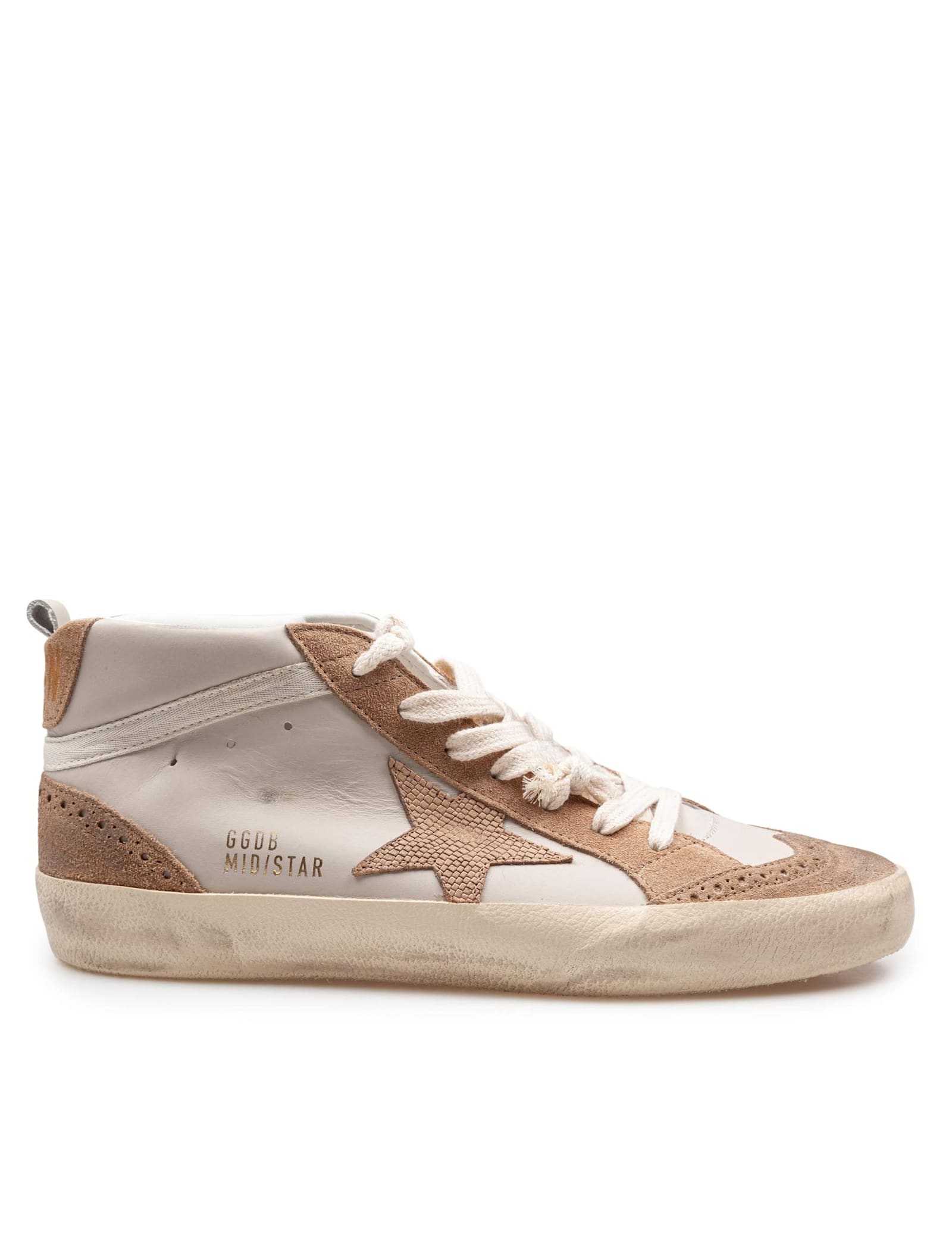 Golden Goose Mid Star运动鞋（皮革与麂皮拼接，灰色/浅棕色）
