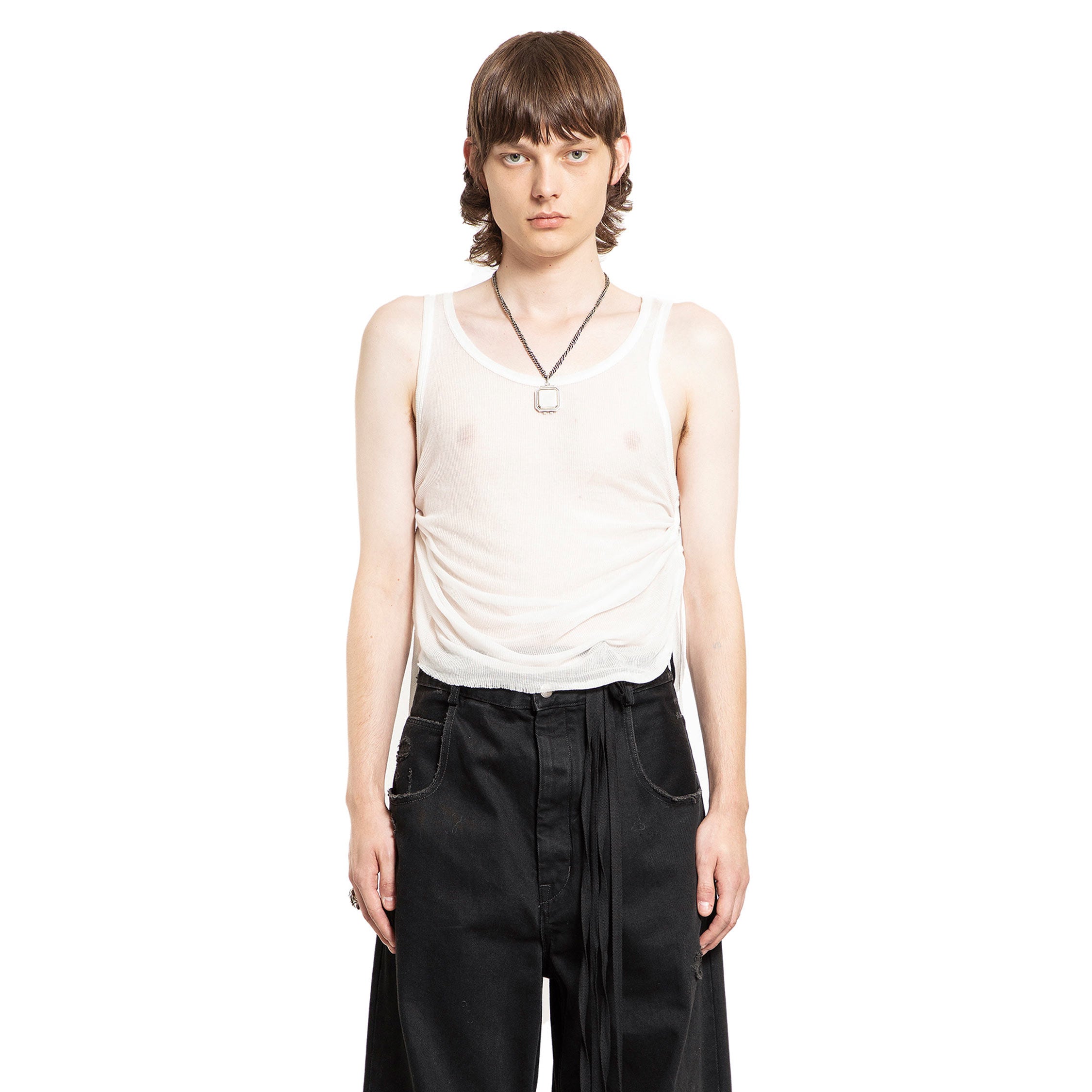 ANN DEMEULEMEESTER MAN OFF-WHITE T-SHIRTS & TANK TOPS