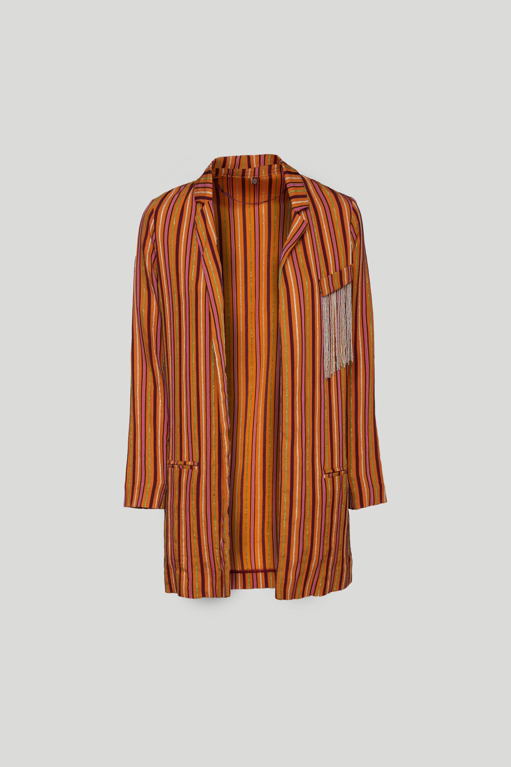 OTTOD'AME Blazer Aperto Arancione Righe Lurex