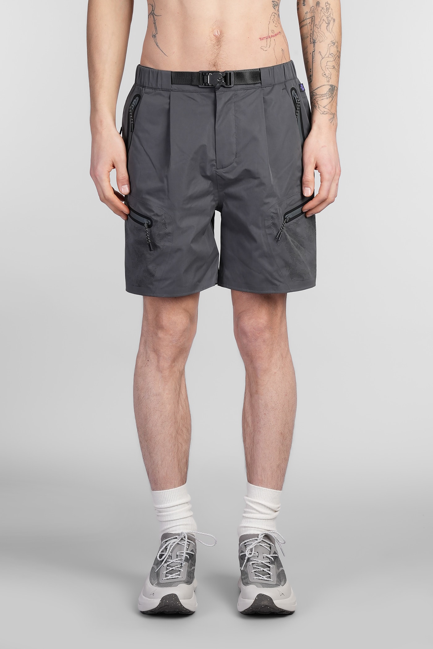 Alpha Industries Laser Cut Short Shorts In Grey Polyester