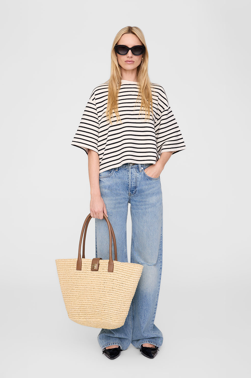 Myers Cropped Tee - Black Stripe French Terry L