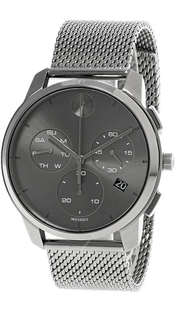 MOVADO Bold Thin 42MM SS Ion-Plated Gray Dial Mesh Men's Watch 3600635