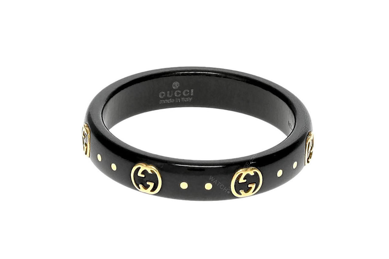 GUCCI 18K Yellow Gold & Black Synthetic Corundum Icon Ring YBC6792620010