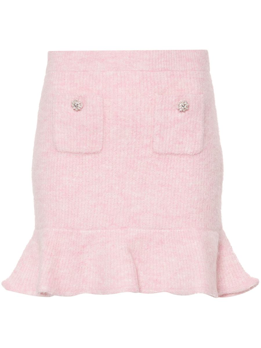 Self-Portrait Pink Fluffy Rib Knit Mini Skirt Clothing