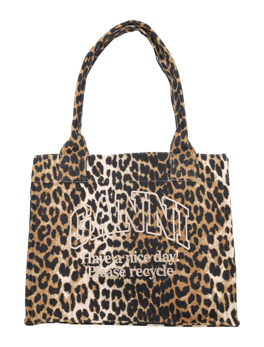Ganni Leopard-Print Canvas Tote Bag