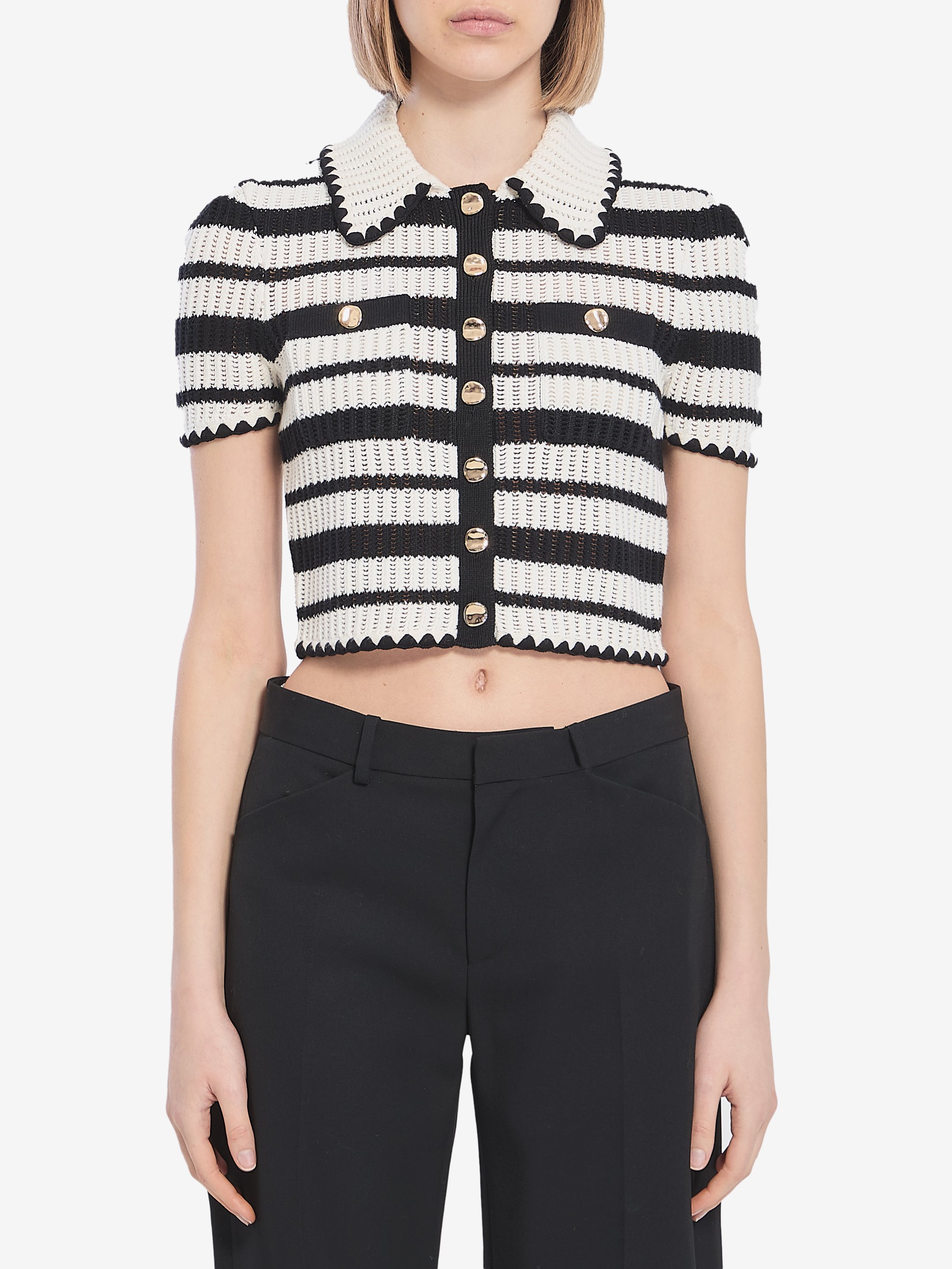 Black and white striped crochet top