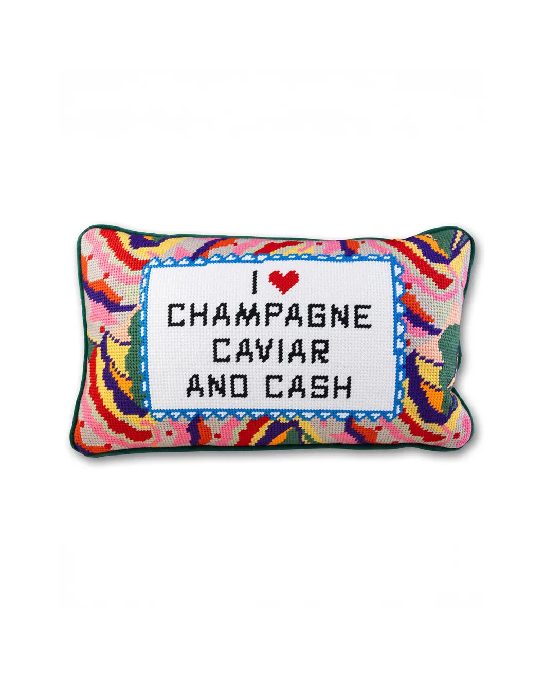 Caviar and Cash Needlepoint Pillow