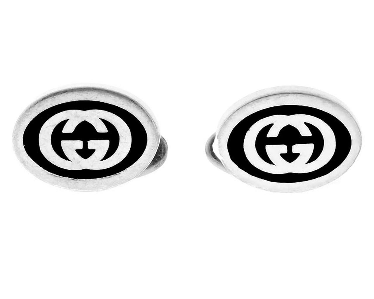 GUCCI Sterling Silver & Black Enamel Interlocking G Cufflinks YBE68128300100U