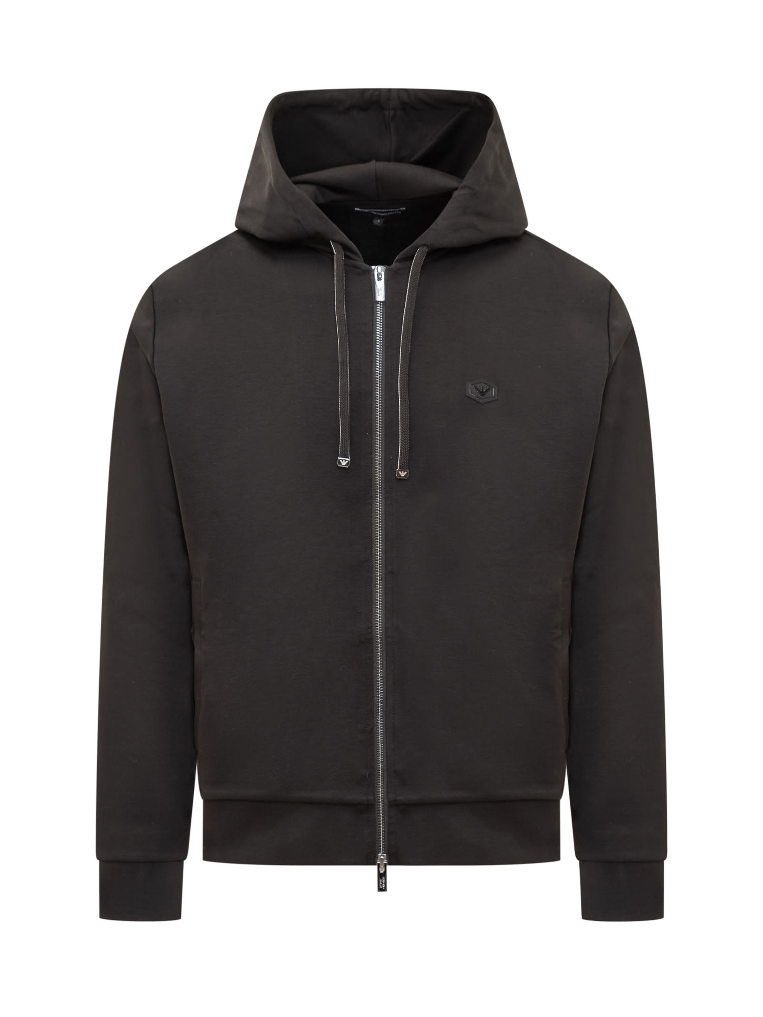 Emporio Armani Logo Patch Zipped Drawstring Hoodie