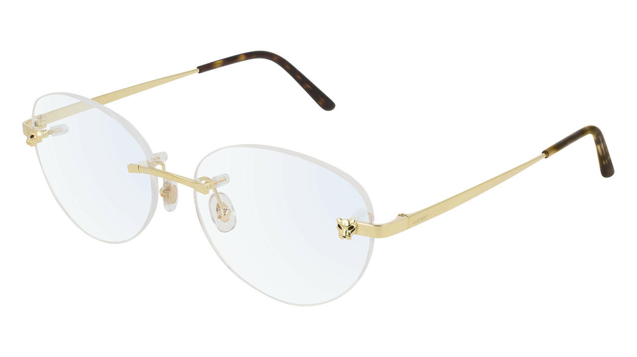 CARTIER Panthere Rimless Oval Gold Metal Havana Eyewear CT0028O 003
