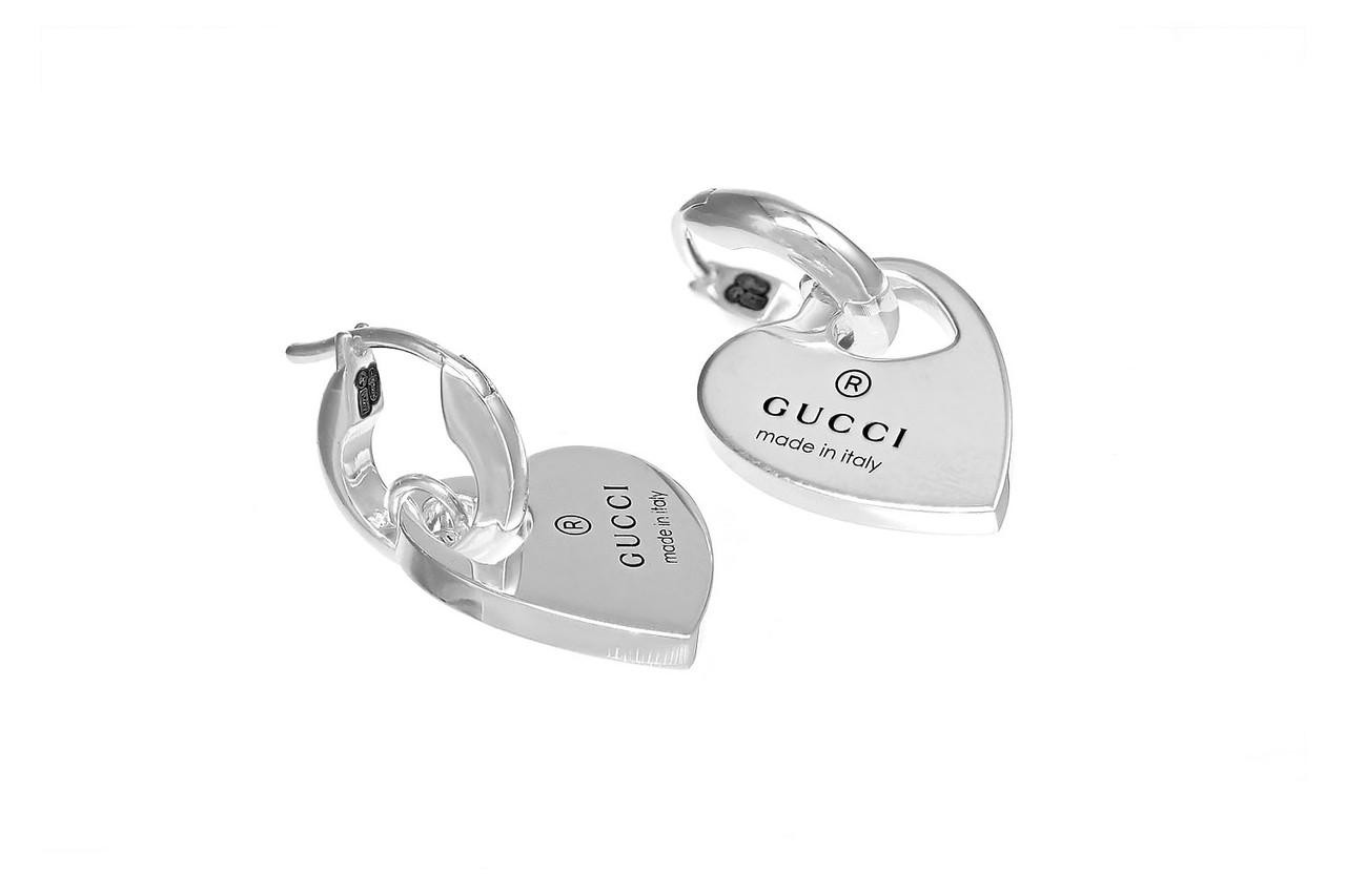 GUCCI Trademark Sterling Silver Hoop With Hanging Heart Earrings YBD796302001