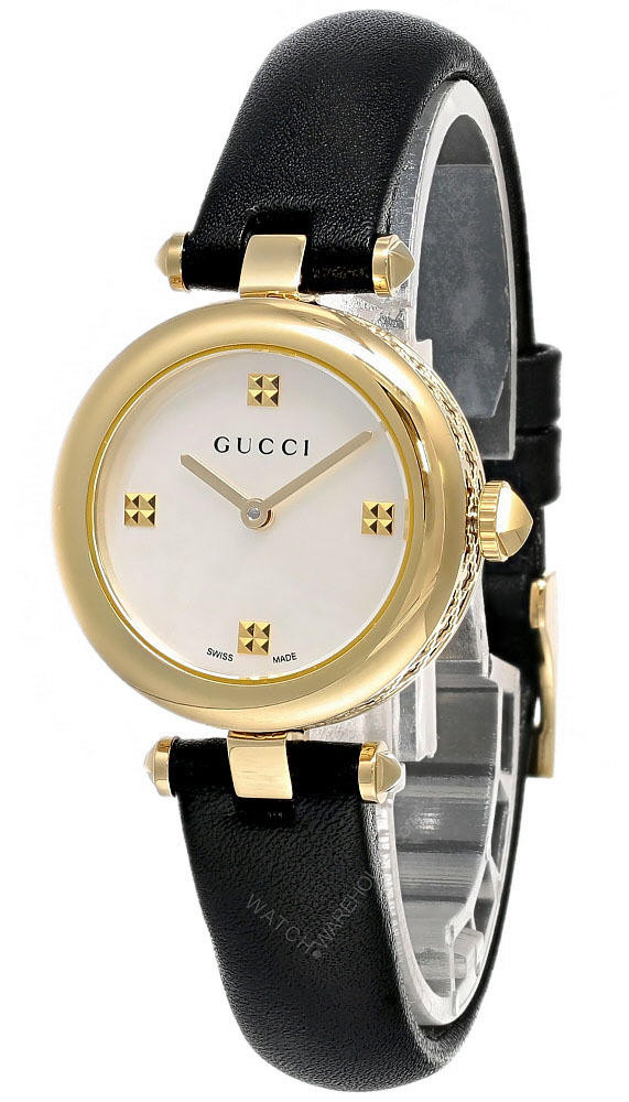 GUCCI Diamantissima 27MM MOP Dial BLK Leather Women's Watch YA141505