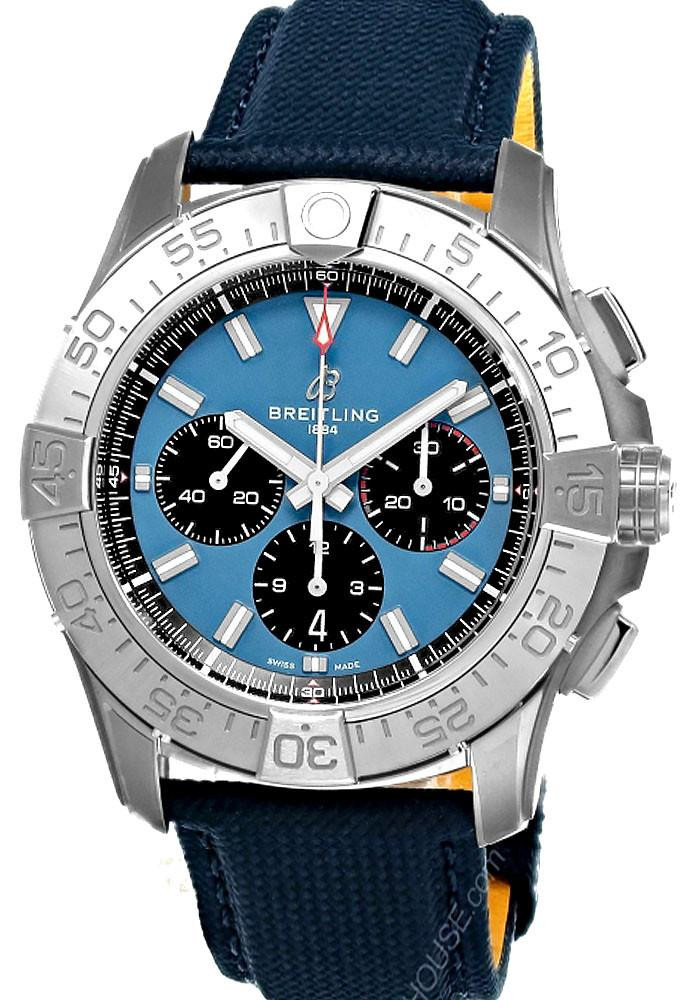 BREITLING Super Avenger B01 Chronograph 46MM Blue Dial Leather Men's Watch EB0148101C1X1