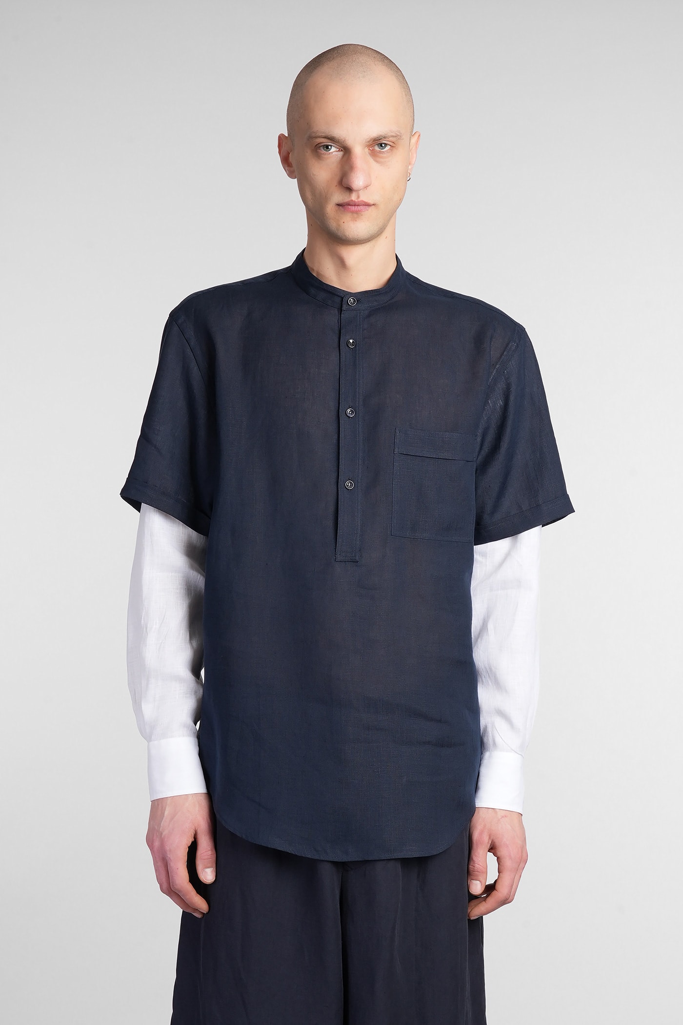 Giorgio Armani Shirt In Blue Linen