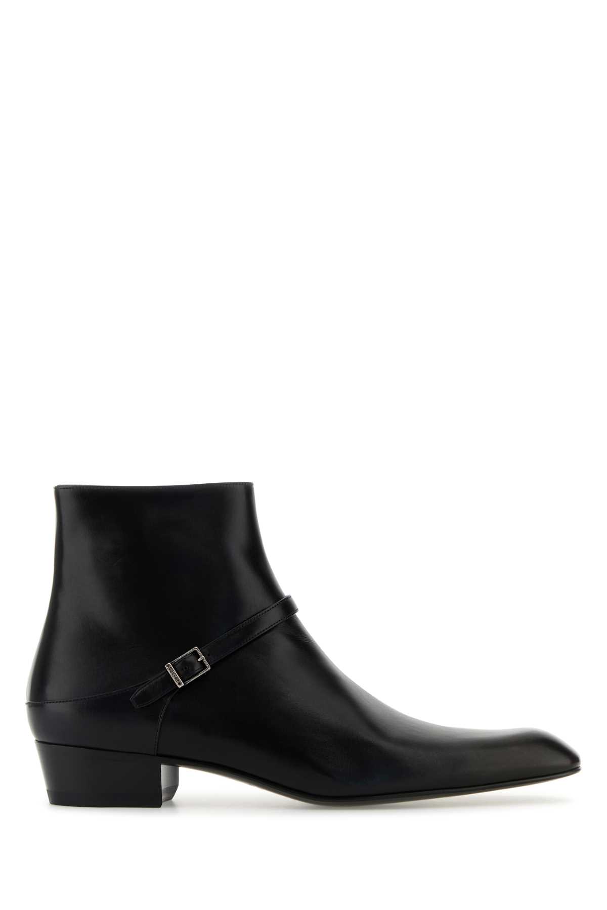 Saint Laurent 黑色皮革 Augustin 短靴