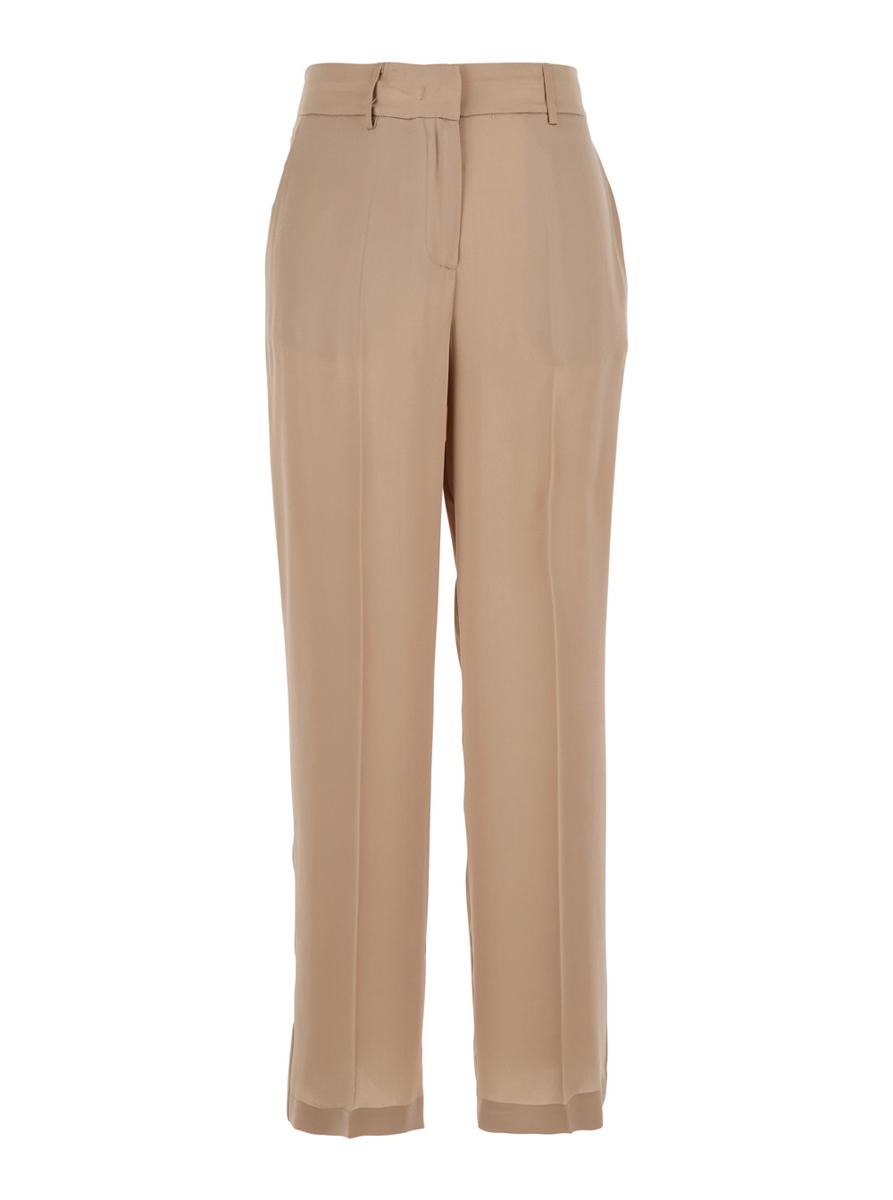 Beige Satin Finish Trousers In Acetate And Silk Blend Woman