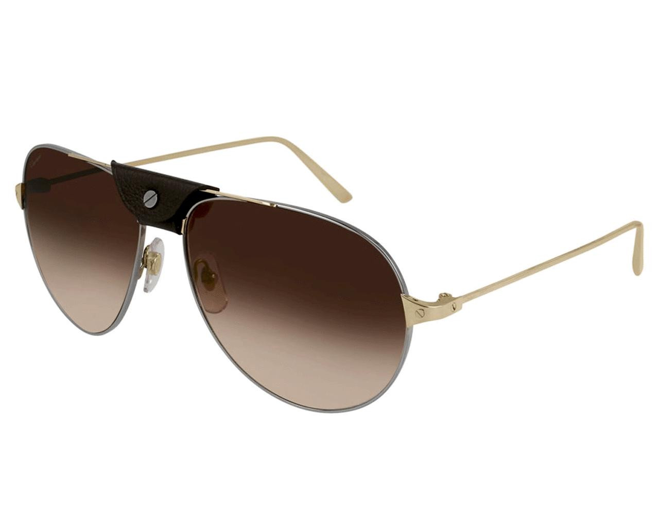 CARTIER Pilot Brown Lens Ruthenium Gold 61-16-135MM Men's Sunglasses CT0038S 008