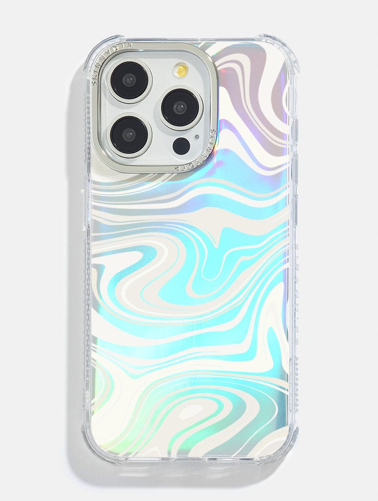 White Swirl Holo Foil Shock i Phone Case, i Phone 13 Case