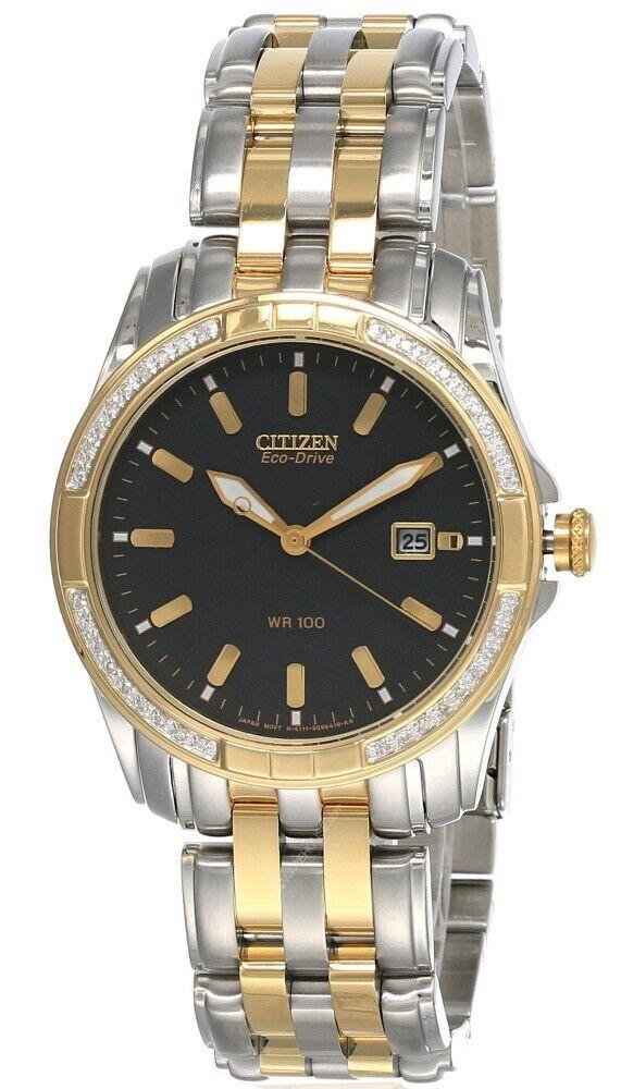 CITIZEN Eco-Drive Black Dial Two Tone S-steel Men's Watch BM6814-58E