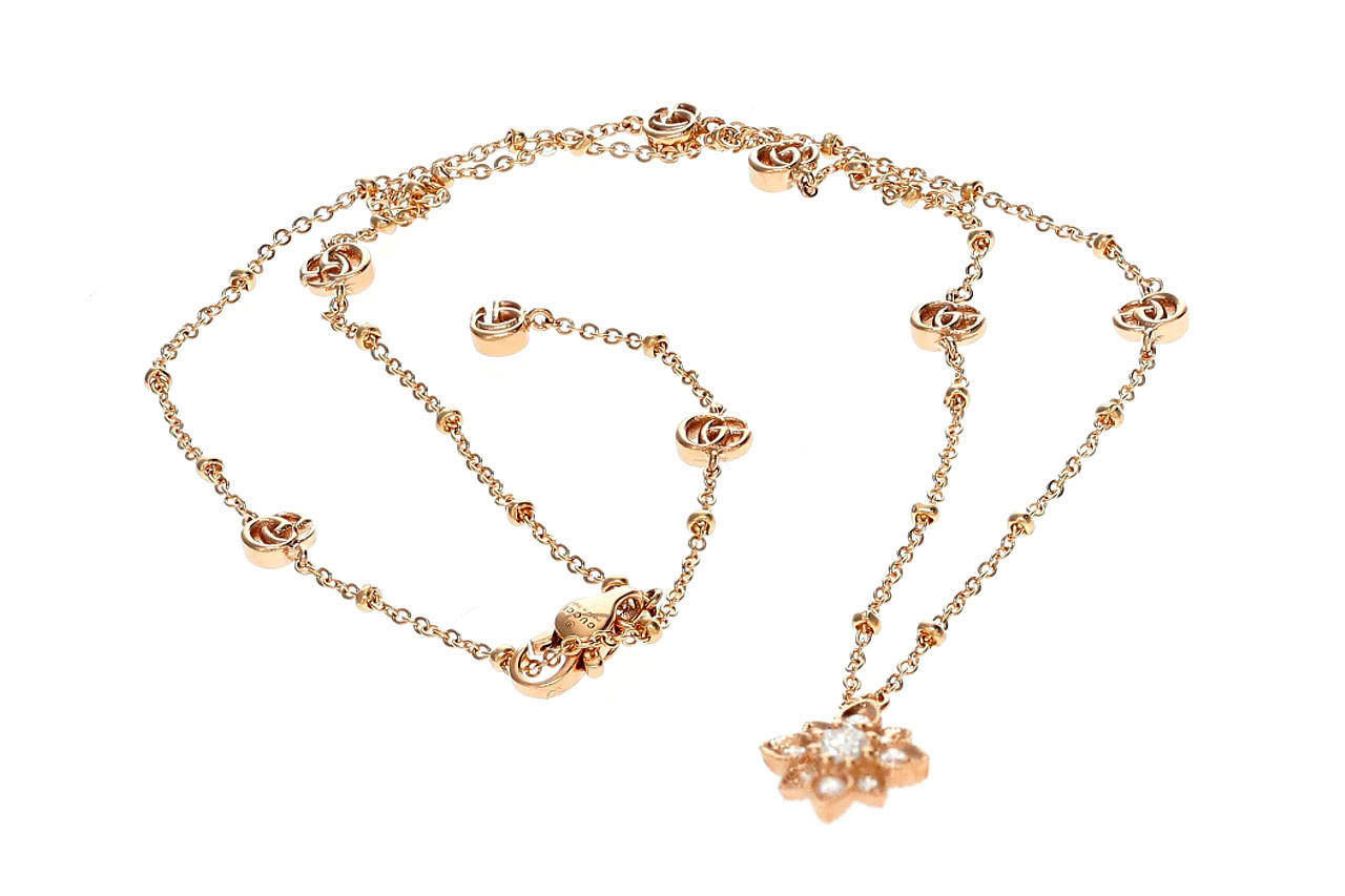GUCCI Flora 18K Rose Gold 0.168ct Diamond Necklace YBB70239300100U