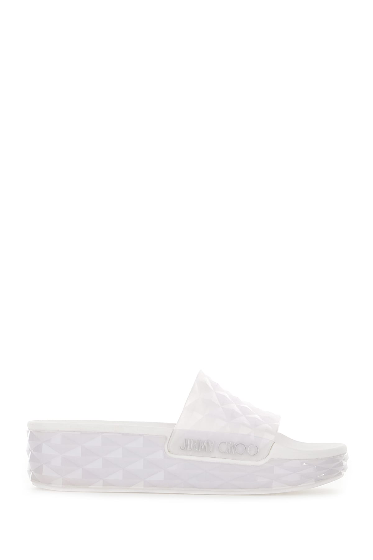 Jimmy Choo White Rubber Diamond Slide/f Slippers