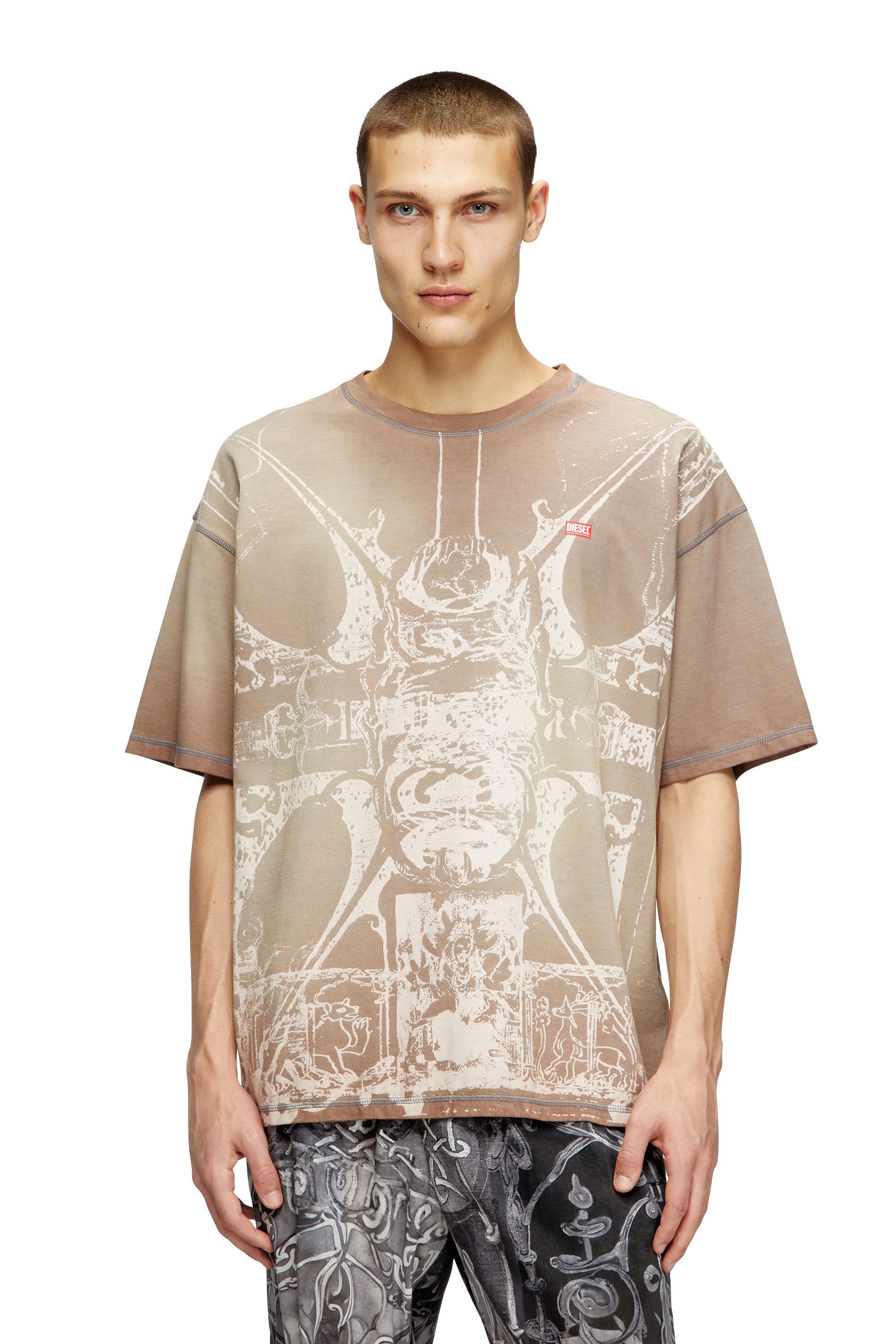 Diesel - T-shirt with tonal medieval print - T-Shirts - Man - Brown