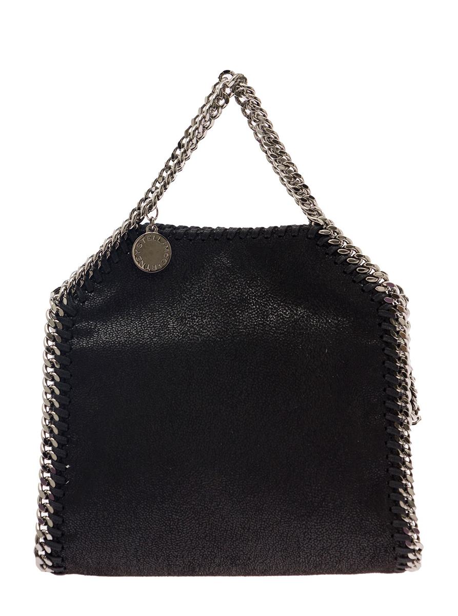 '3Chain' Mini Black Tote Bag With Logo Engraved On Charm In Vegan Leather Woman