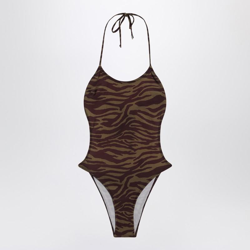The Attico Zebra One-Piece Swimsuit In Khaki/Brown