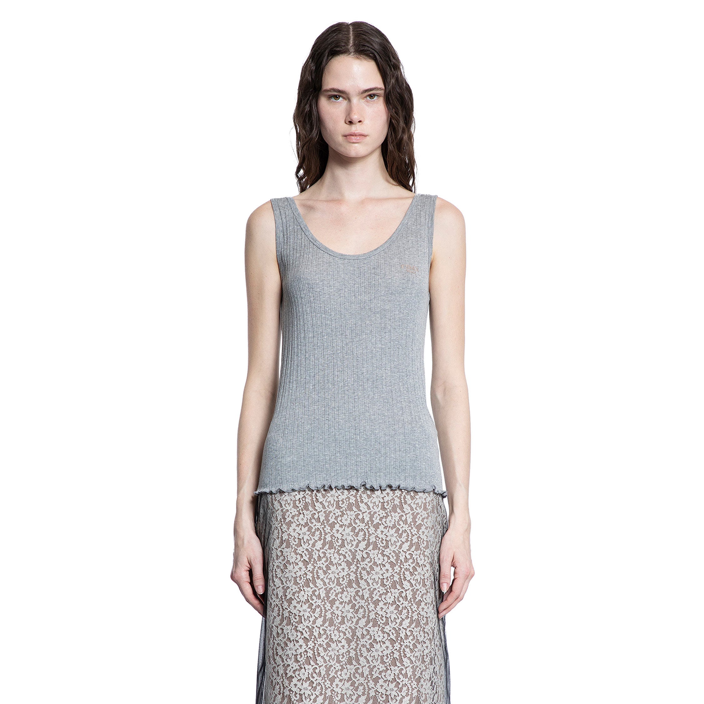 FENDI WOMAN GREY T-SHIRTS & TANK TOPS