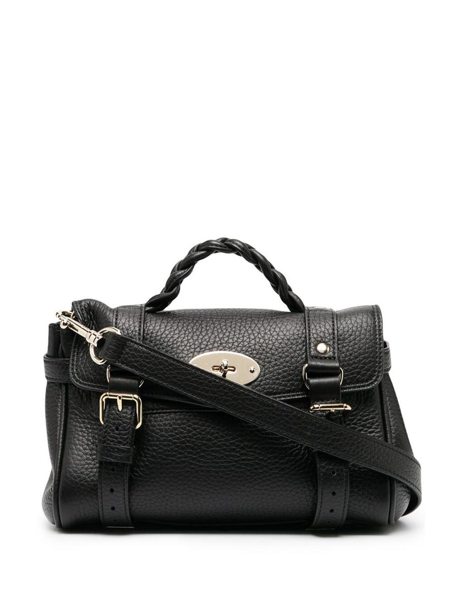 'Alexa' Black Mini Handbag With Adjustable And Removable Shoulder Strap And Braided Handle In Grained Leather Woman