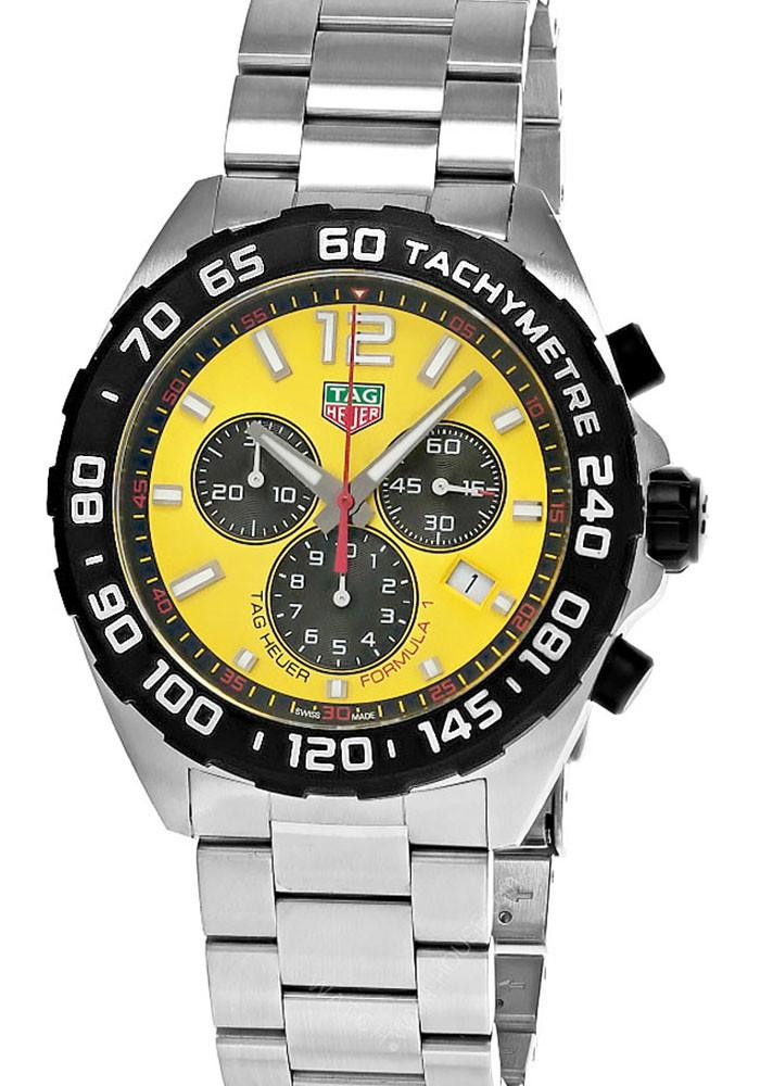 TAG HEUER Formula 1 43MM CHRONO SS Yellow Dial Men's Watch CAZ101AM.BA0842