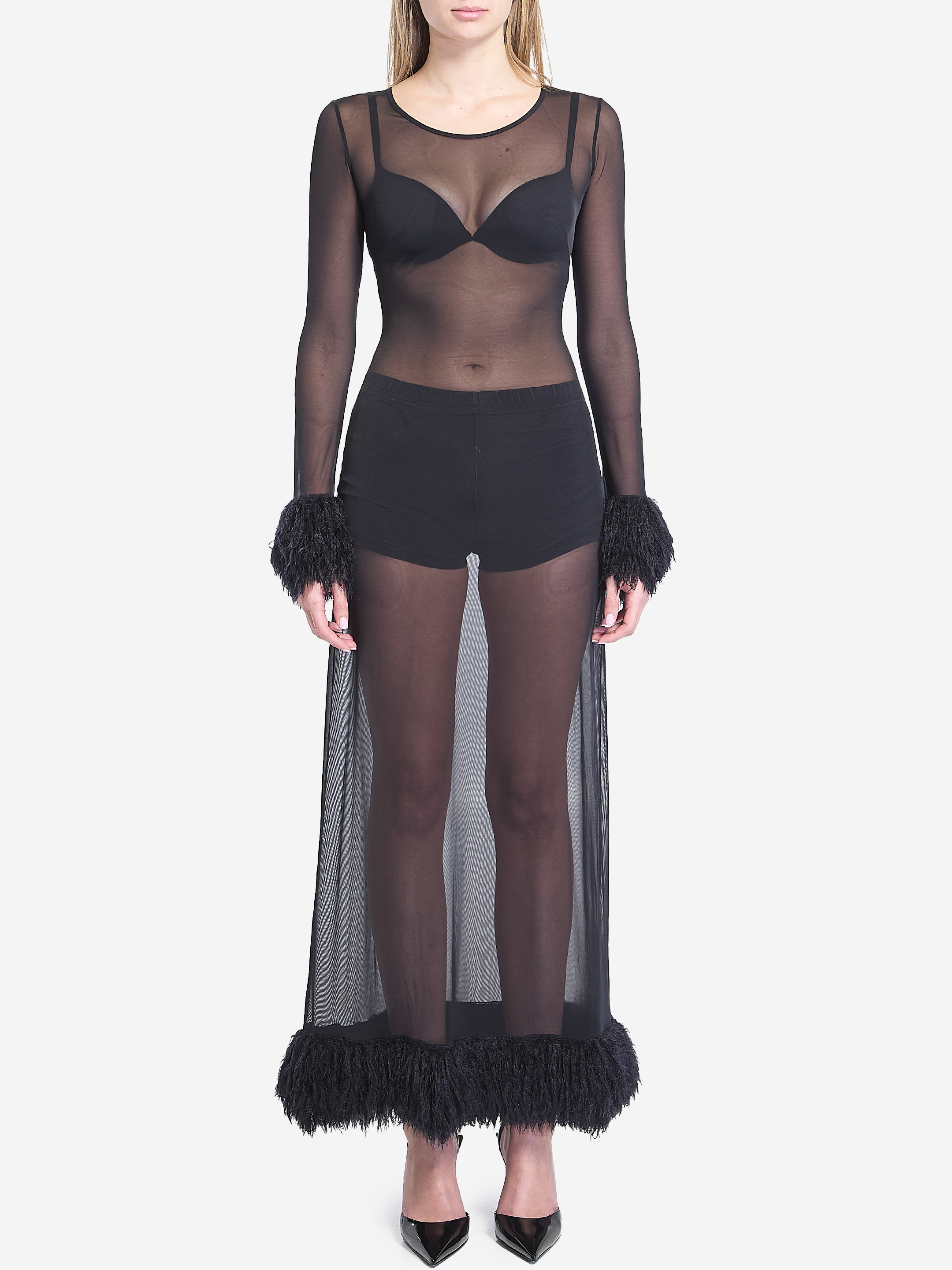 Mesh jersey long dress