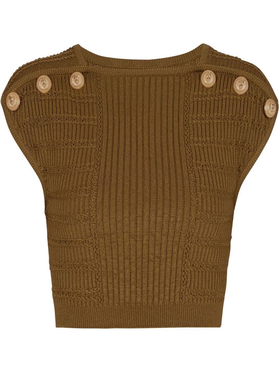 Balmain Button-Embossed Knit Cropped Top
