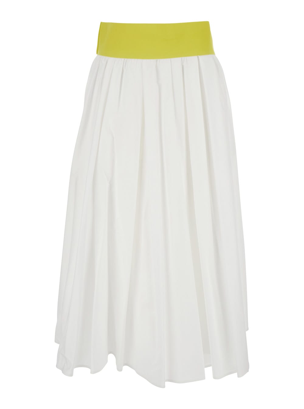 MSGM White Skirt With Contrasting Waist And Pleated Details In Fabric Woman