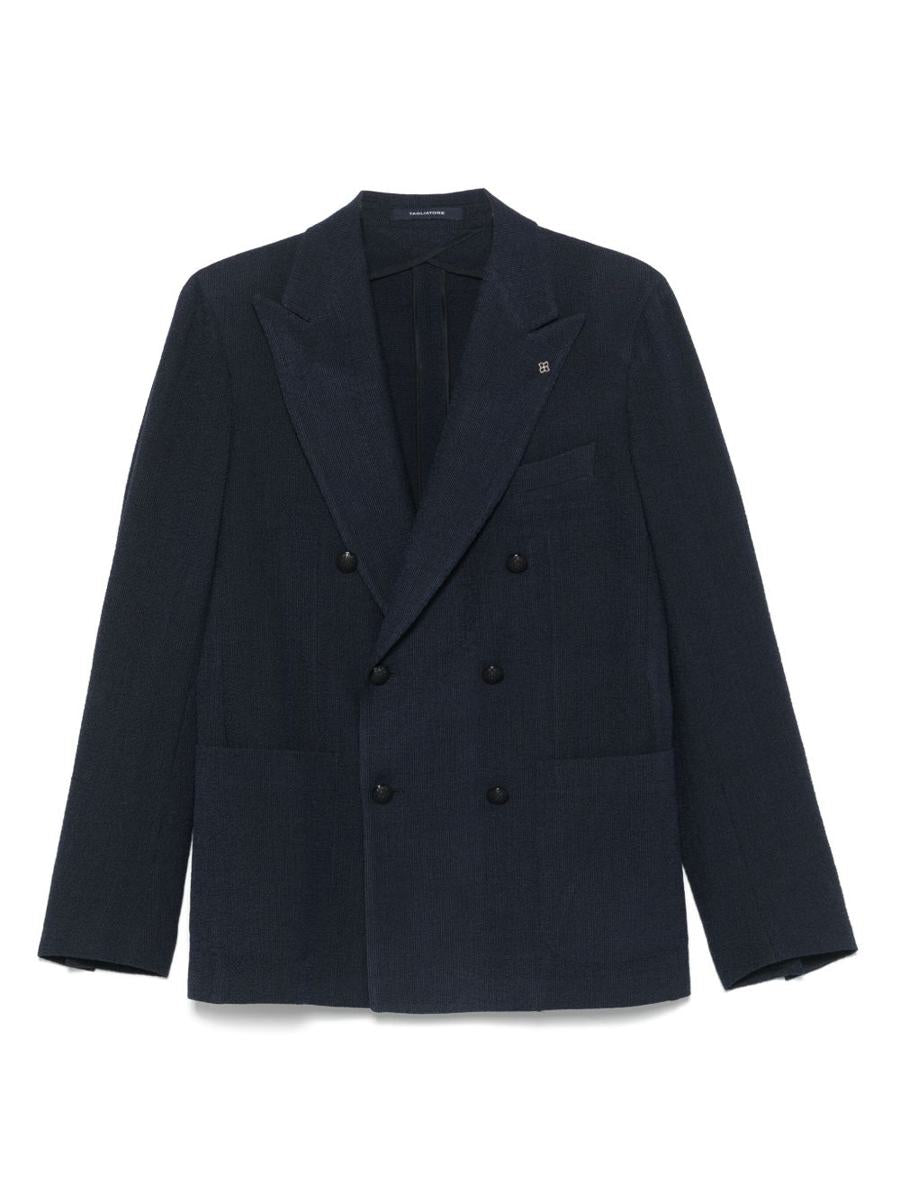 Tagliatore Blue Double-Breasted Jacket In Virgin Wool