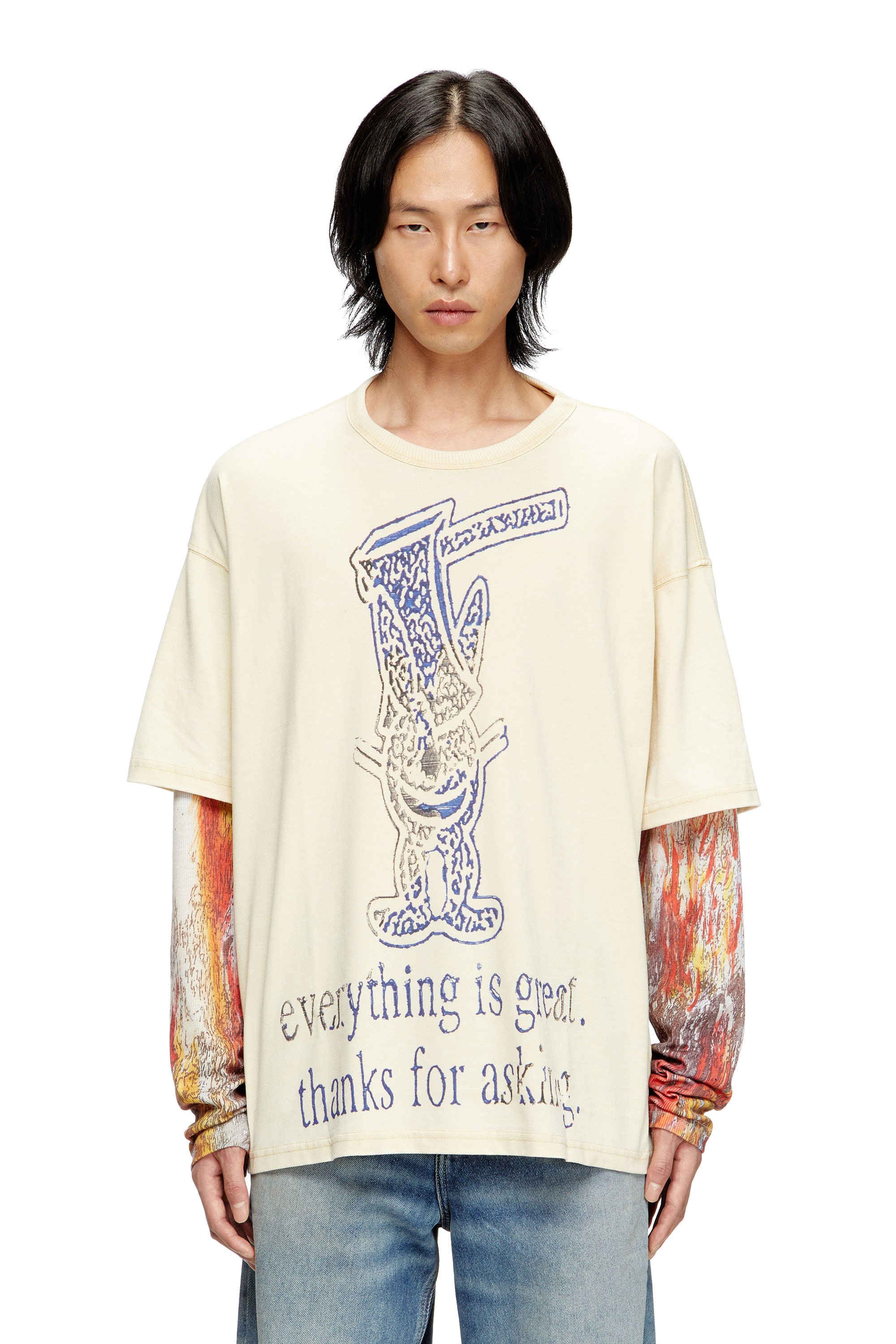 Diesel - Long-sleeve T-shirt with layered effect - T-Shirts - Man - Beige
